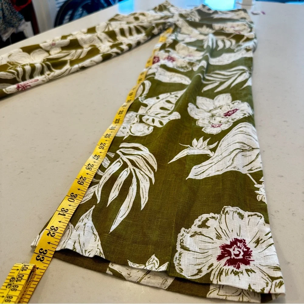 Zara Floral Cinch Waist Linen Pant XS